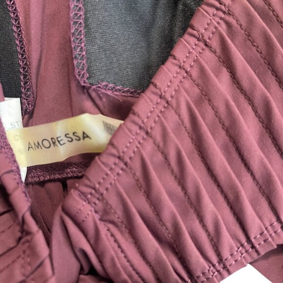 AMORESSA Swimwear Pleated Halter Top Size Small, Burgundy - Picture 3 of 3